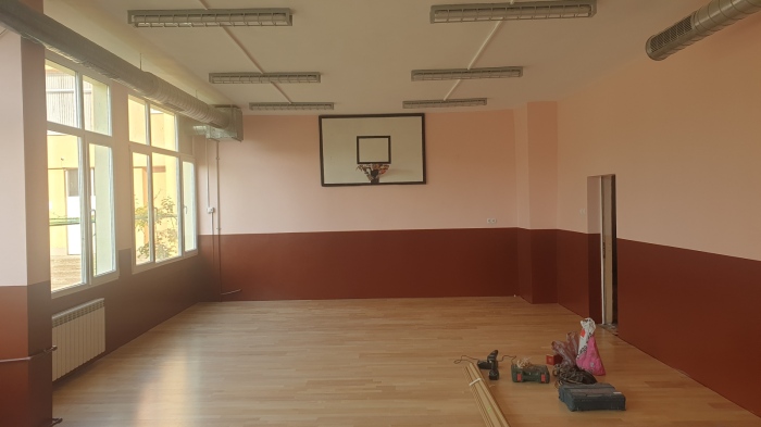 Ongoing renovation of an office and a small sports hall in the building of  \